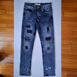 Blue Cult Boys Slim Fit Jeans Size 12 Distressed Rhinestone Paint Splatter Denim